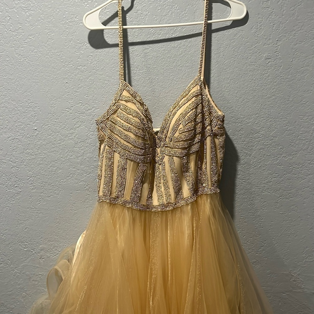 Vestido para fiesta color dorado Sz L - Picture 3 of 7